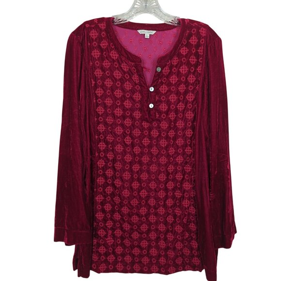 John Mark Womens Velvet Embroidered Long Sleeve‎ Top Size L Red - Picture 1 of 16